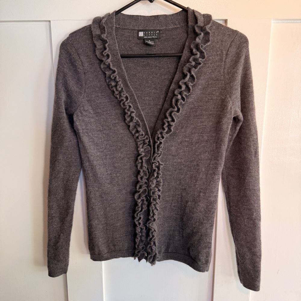 Carole Little 100% Merino Wool Ruffled Cardigan